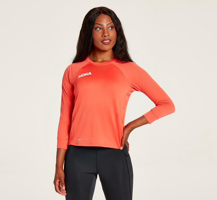 Hoka One One Performance 3/4 Sleeve Top Dam - Orange - GDANF-8325